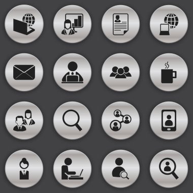 16 düzenlenebilir şirket simgeler kümesi. Dizüstü bilgisayar, belge, sunum ve daha fazla işçi gibi simgeler içerir. Web, mobil, UI ve Infographic tasarımı için kullanılabilir.