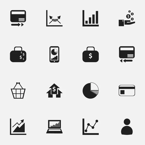 Set di 16 icone statistiche modificabili. Include simboli come la casa bancaria, l'utente, il pagamento bancario e altro ancora. Può essere utilizzato per la progettazione web, mobile, UI e infografica . — Vettoriale Stock