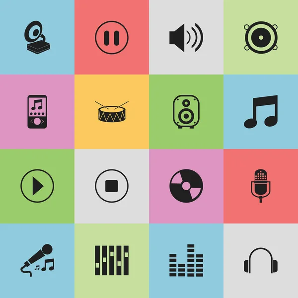 Set van 16 bewerkbare Audio iconen. Bevat symbolen zoals muziek, spreker, remschijf en meer. Kan worden gebruikt voor Web, Mobile, Ui en Infographic Design. — Stockvector