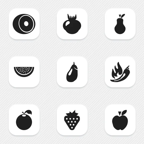 Set de 9 iconos vegetarianos editables. Incluye símbolos como cítricos, litio, limón y más. Puede ser utilizado para el diseño de la tela, móvil, interfaz de usuario e infografía . — Vector de stock