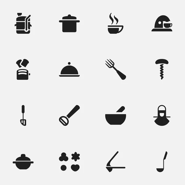 Set Of 16 Editable Cook Icons. Includes Symbols Such As Husker, Cookware, Spatula And More. Can Be Used For Web, Mobile, UI And Infographic Design. — Stock Vector