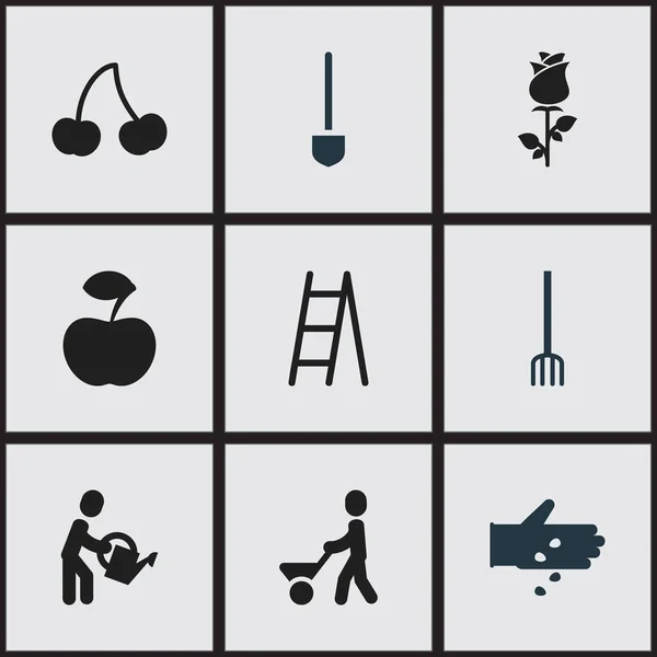 Conjunto de 9 iconos de plantación editables. Incluye símbolos tales como espadas, fruta fresca, siembra de semillas y más. Puede ser utilizado para el diseño de la tela, móvil, interfaz de usuario e infografía . — Vector de stock