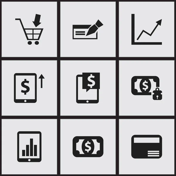 Sada 9 upravitelné finanční ikon. Obsahuje symboly, například bankovky, kreditní kartu, bankovní umístění a další. Lze použít pro webové, mobilní, Ui a infografika Design. — Stockový vektor