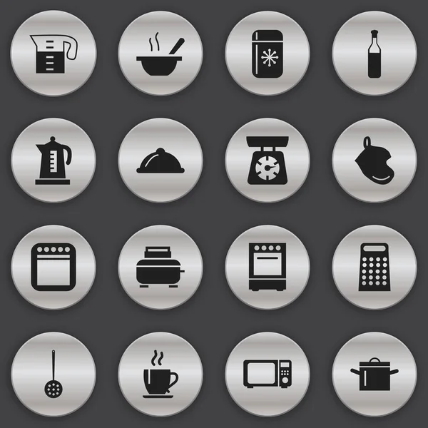 Conjunto de 16 ícones de cozinha editáveis. Inclui símbolos como cerveja, prato, fogão e muito mais. Pode ser usado para Web, Mobile, UI e design infográfico . — Vetor de Stock