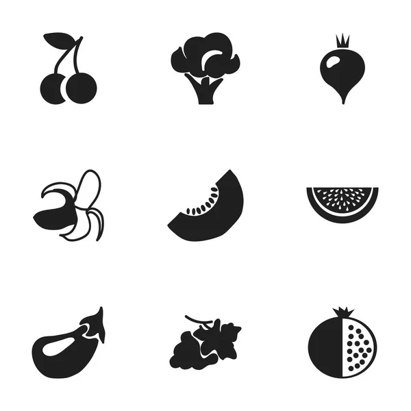 Set de 9 iconos de frutas editables. Incluye símbolos como berenjena, papaya, rodaja de melón y más. Puede ser utilizado para el diseño de la tela, móvil, interfaz de usuario e infografía . — Vector de stock