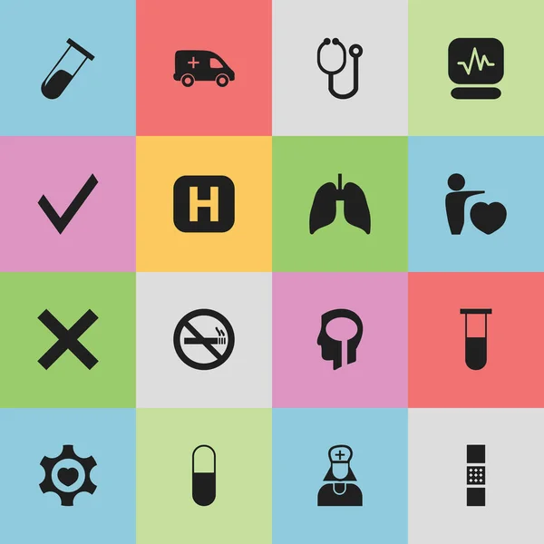 Zestaw 16 ikon można edytować kliniki. Zawiera symbole, takie jak narządów oddechowych, ludzkiej miłości, inteligencji i więcej. Mogą być używane dla sieci Web, mobilnych, interfejsu użytkownika i Infographic Design. — Wektor stockowy