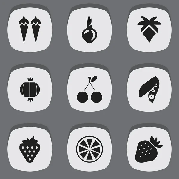 Set de 9 iconos de bayas editables. Incluye símbolos como la palma, el chile, la fresa y más. Puede ser utilizado para el diseño de la tela, móvil, interfaz de usuario e infografía . — Vector de stock