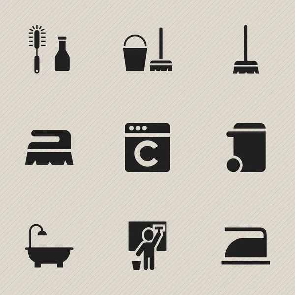 Set Of 9 Editable Cleanup Icons. Includes Symbols Such As Sweep, Cleaning Man, Bathroom And More. Can Be Used For Web, Mobile, UI And Infographic Design. — Stock Vector