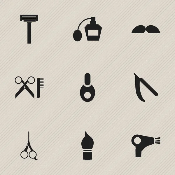 Set Of 9 Editable Hairstylist Icons. Includes Symbols Such As Barber Tools, Scrub, Blade And More. Can Be Used For Web, Mobile, UI And Infographic Design. — Stock Vector