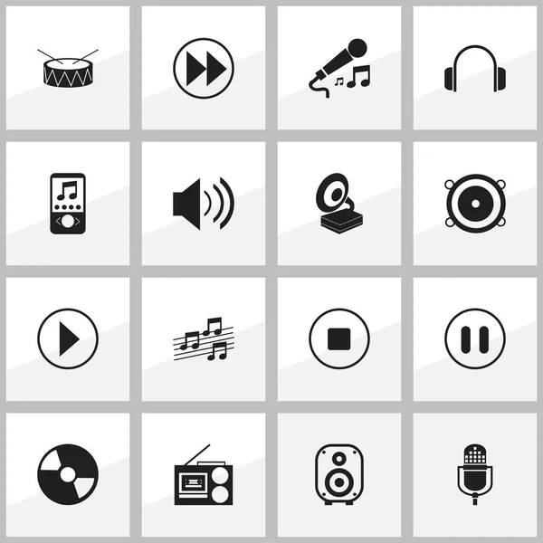 Set van 16 bewerkbare lied iconen. Bevat symbolen zoals muziektelefoon, Start Audio, microfoon en meer. Kan worden gebruikt voor Web, Mobile, Ui en Infographic Design. — Stockvector
