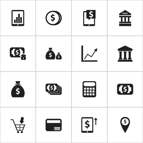 Sada 16 upravitelné investic ikon. Obsahuje symboly peněz kartou, sloupcový graf, serveru Exchange a další. Lze použít pro webové, mobilní, Ui a infografika Design. — Stockový vektor