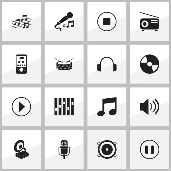 Set van 16 bewerkbare lied iconen. Symbolen zoals muzikale teken, Karaoke, muziek en meer omvat. Kan worden gebruikt voor Web, Mobile, Ui en Infographic Design. — Stockvector