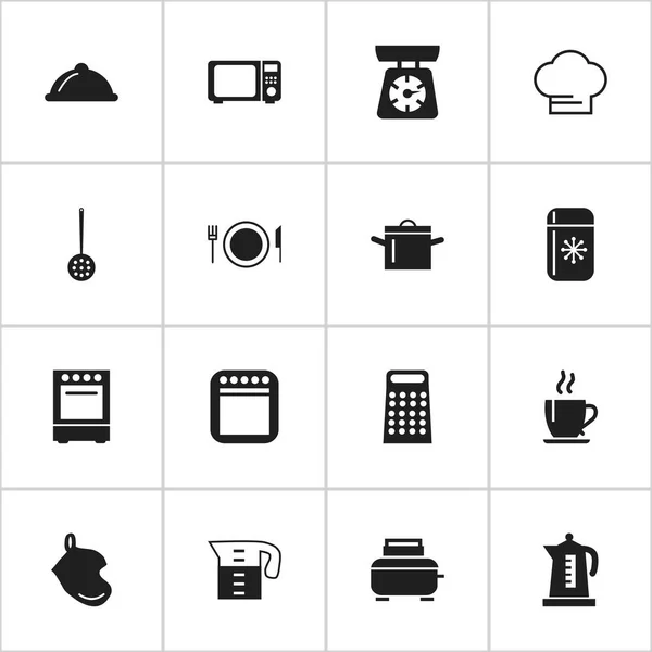 Set Of 16 Editable Cook Icons. Includes Symbols Such As Water Jug, Toaster, Plate And More. Can Be Used For Web, Mobile, UI And Infographic Design. — Stock Vector