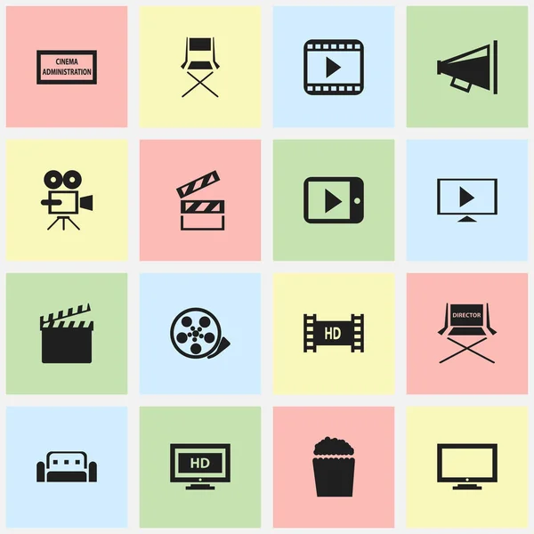 Set di 16 icone filmiche modificabili. Include simboli come agenzia teatrale, seduta di tiro, divano e altro ancora. Può essere utilizzato per la progettazione web, mobile, UI e infografica . — Vettoriale Stock