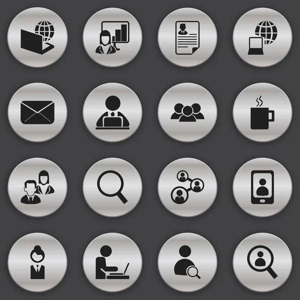 Set van 16 bewerkbare bedrijf iconen. Bevat symbolen zoals Workman In Laptop, Document, presentatie en meer. Kan worden gebruikt voor Web, Mobile, Ui en Infographic Design. — Stockvector