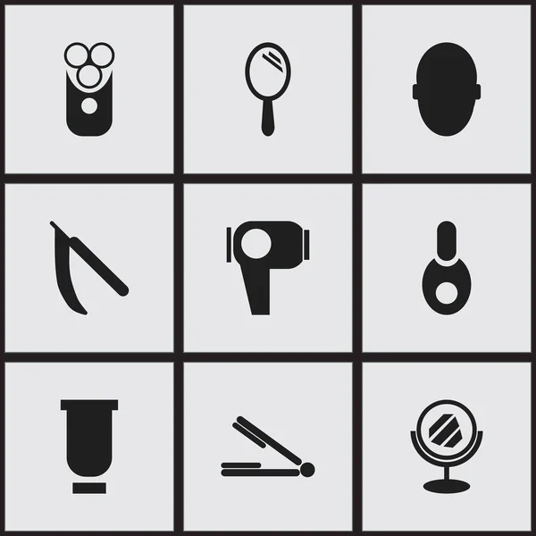 Set Of 9 Editable Hairstylist Icons. Includes Symbols Such As Blade, Peeper, Container And More. Can Be Used For Web, Mobile, UI And Infographic Design. — Stock Vector