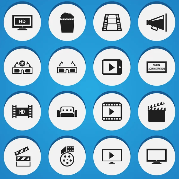 "Set of 16 Editable Filming Icons. Includes Symbols such as Cinema Snack, Action, Clapper and More. Can be used for Web, Mobile, UI and Infographic Design . — стоковый вектор