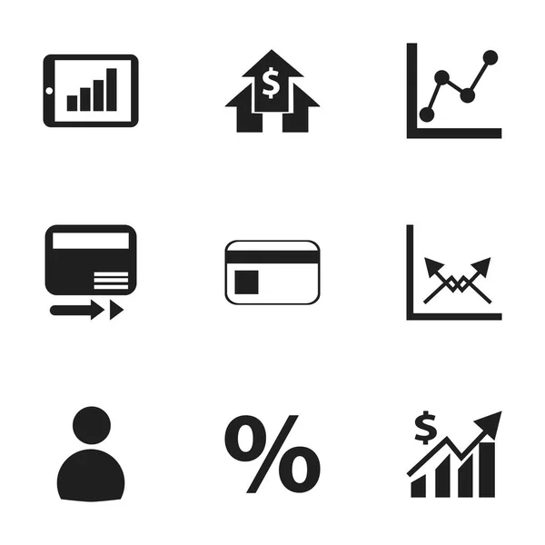 Set van 9 bewerkbare statistiek iconen. Bevat symbolen zoals de grafiekweergave van gegevens, inkomsten, Bank-huis en meer. Kan worden gebruikt voor Web, Mobile, Ui en Infographic Design. — Stockvector