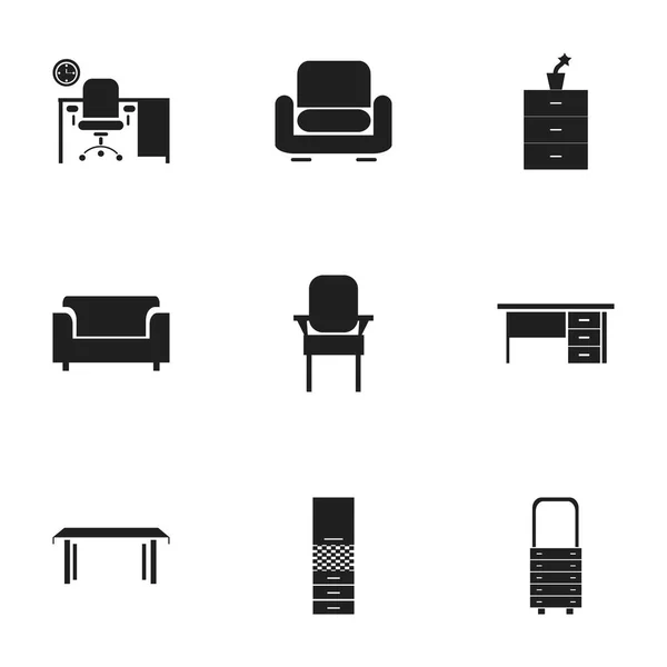 Set von 9 editierbaren Home-Icons. beinhaltet Symbole wie Hocker, Schlempe, Pflanzentopf und mehr. kann für Web-, Mobil-, UI- und Infografik-Design verwendet werden. lizenzfreie Stockvektoren