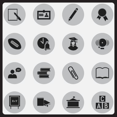16 düzenlenebilir mezuniyet simgeler kümesi. Okul zili, Notepaper, kitap ve daha fazlası gibi simgeler içerir. Web, mobil, UI ve Infographic tasarımı için kullanılabilir.
