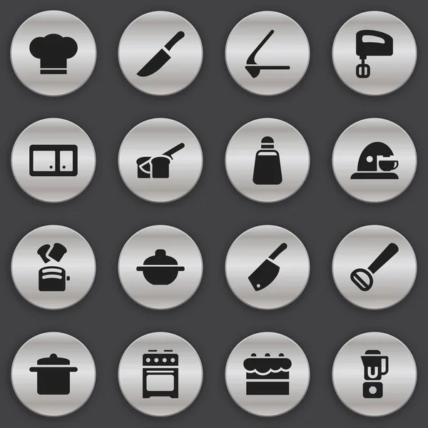 Satz von 16 editierbaren Food-Symbolen. enthält Symbole wie Gebäck, Scheibenbrot, Brecher und mehr. kann für Web-, Mobil-, UI- und Infografik-Design verwendet werden. — Stockvektor