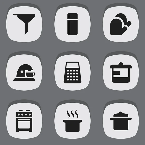 Conjunto de 9 Ícones de cozinha editáveis. Inclui símbolos como Utensil, Shredder, Cookware e muito mais. Pode ser usado para Web, Mobile, UI e design infográfico . —  Vetores de Stock