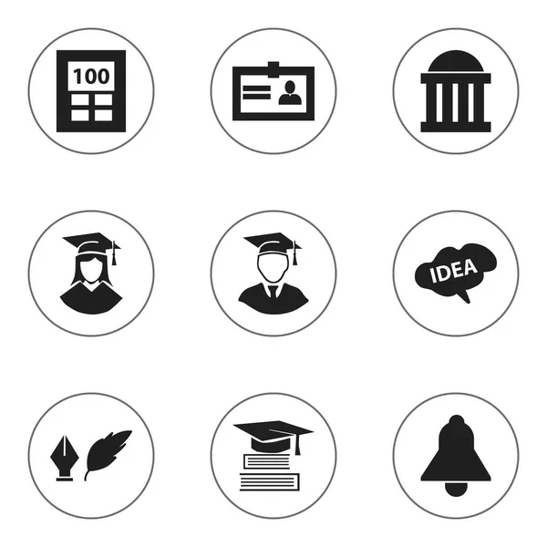 Conjunto de 9 iconos educativos editables. Incluye símbolos tales como calculadora, educación, mujer graduada y más. Puede ser utilizado para el diseño de la tela, móvil, interfaz de usuario e infografía . — Archivo Imágenes Vectoriales