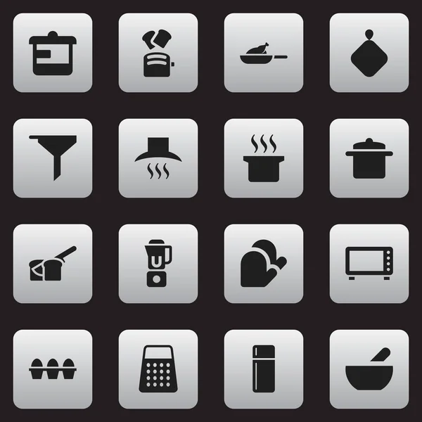 Sada 16 upravitelné Cook ikon. Obsahuje symboly, například odsavače, trouby, filtrování a další. Lze použít pro webové, mobilní, Ui a infografika Design. — Stockový vektor
