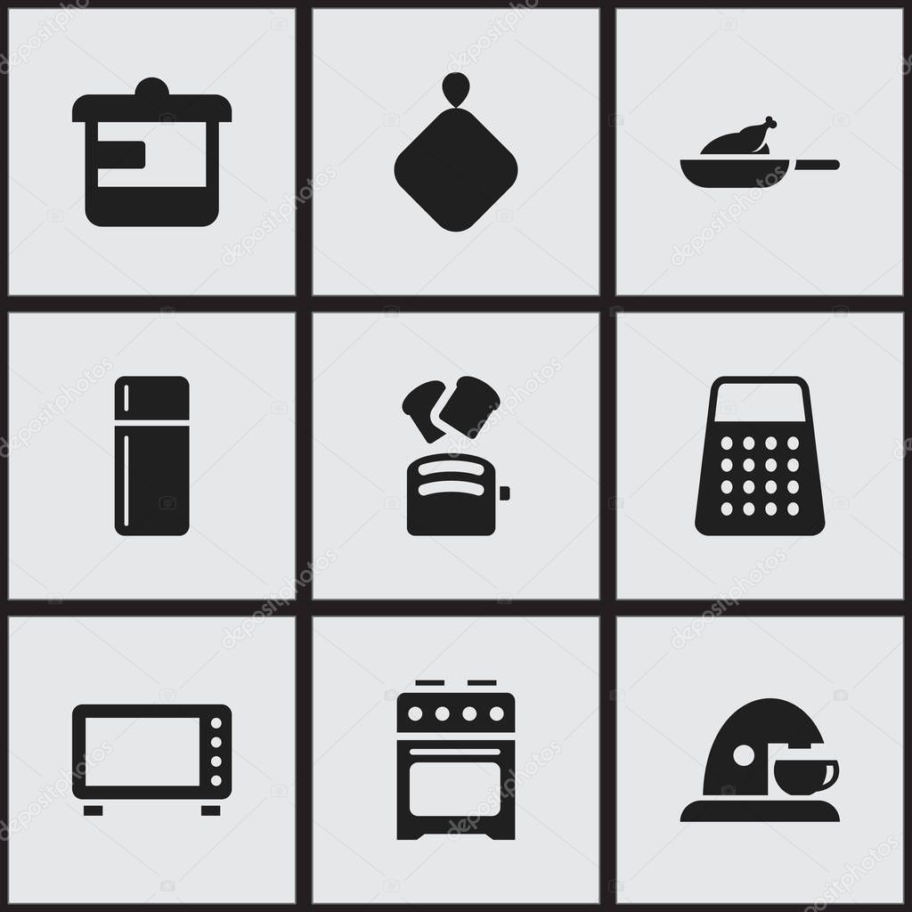 Set Of 9 Editable Cook Icons. Includes Symbols Such As Stove, Cup, Refrigerator And More. Can Be Used For Web, Mobile, UI And Infographic Design.