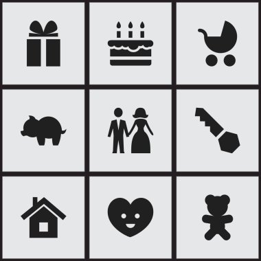 9 düzenlenebilir Kin simgeler kümesi. Servet, hediye, Perambulator ve daha fazlası gibi simgeler içerir. Web, mobil, UI ve Infographic tasarımı için kullanılabilir.