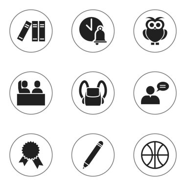 9 düzenlenebilir eğitim simgeler kümesi. Zafer madalyon, Bookshelf, kalem ve daha fazlası gibi simgeler içerir. Web, mobil, UI ve Infographic tasarımı için kullanılabilir.