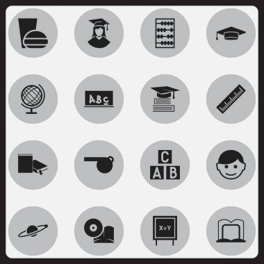 16 düzenlenebilir eğitim simgeler kümesi. Kompakt Disk, Fast Food, mezun olunan erkek ve daha fazlası gibi simgeler içerir. Web, mobil, UI ve Infographic tasarımı için kullanılabilir.