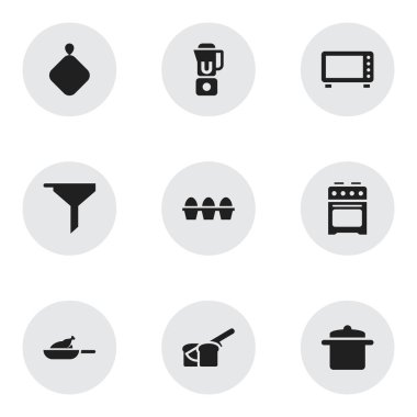 9 düzenlenebilir yemek simgeler kümesi. Sembolleri filtre uygulama gibi fırın, fırın ve daha fazlasını içerir. Web, mobil, UI ve Infographic tasarımı için kullanılabilir.