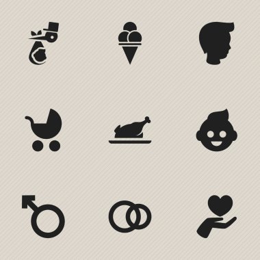 9 düzenlenebilir aile simgeler kümesi. Kalp, çocuk, Perambulator ve daha fazlası gibi simgeler içerir. Web, mobil, UI ve Infographic tasarımı için kullanılabilir.