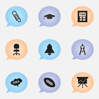 9 düzenlenebilir Üniversitesi simgeler kümesi. Elyaf, Bell, Oval Ball ve daha fazlası gibi simgeler içerir. Web, mobil, UI ve Infographic tasarımı için kullanılabilir.