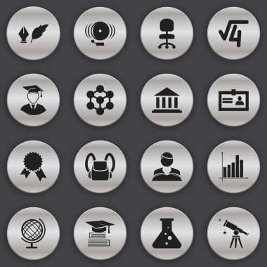 16 düzenlenebilir eğitim simgeler kümesi. Edebiyat, molekül, eğitim ve daha fazlası gibi simgeler içerir. Web, mobil, UI ve Infographic tasarımı için kullanılabilir.