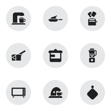 9 düzenlenebilir Cook simgeler kümesi. İçecek makinesi, fırın, dilim ekmek ve daha fazla gibi simgeler içerir. Web, mobil, UI ve Infographic tasarımı için kullanılabilir.