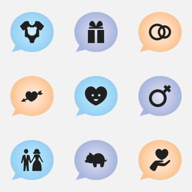 9 düzenlenebilir Kin simgeler kümesi. Kadın işaret, servet, sevgi ve daha fazla gibi simgeler içerir. Web, mobil, UI ve Infographic tasarımı için kullanılabilir.