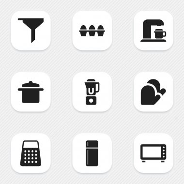 9 düzenlenebilir yemek simgeler kümesi. Sembolleri filtreleme gibi el mikseri, tencere içerir. Web, mobil, UI ve Infographic tasarımı için kullanılabilir.