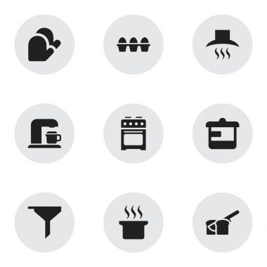 9 düzenlenebilir pişirme simgeler kümesi. Sembolleri soba gibi Çorba kazanı, gereçler ve daha fazlasını içerir. Web, mobil, UI ve Infographic tasarımı için kullanılabilir.