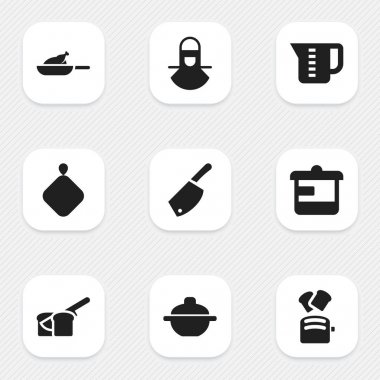9 düzenlenebilir gıda simgeler kümesi. Izgara, Mensural, gereçler ve daha fazlası gibi simgeler içerir. Web, mobil, UI ve Infographic tasarımı için kullanılabilir.
