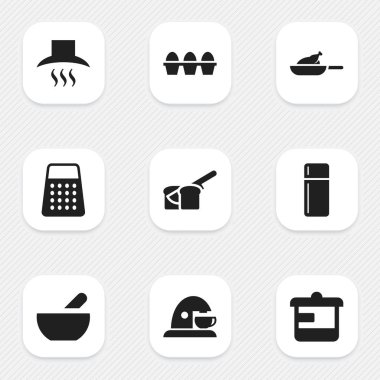 9 düzenlenebilir gıda simgeler kümesi. Ekmek, çorba, yumurta kartonu ve daha fazlası gibi simgeler içerir. Web, mobil, UI ve Infographic tasarımı için kullanılabilir.