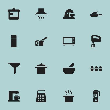 16 düzenlenebilir gıda simgeler kümesi. Yumurta kartonu, tencere, Çorba kazanı ve daha fazlası gibi simgeler içerir. Web, mobil, UI ve Infographic tasarımı için kullanılabilir.