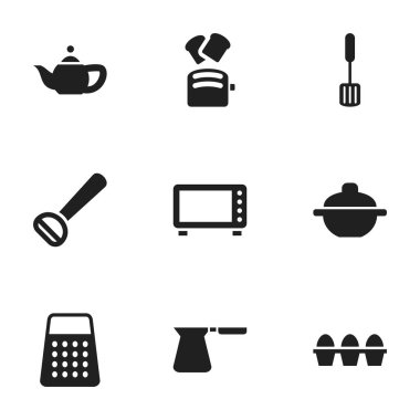 9 düzenlenebilir Cook simgeler kümesi. Husker, mala, su ısıtıcısı ve daha fazlası gibi simgeler içerir. Web, mobil, UI ve Infographic tasarımı için kullanılabilir.