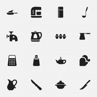 16 düzenlenebilir yemek simgeler kümesi. Shredder, kırmızı biber, mutfak bıçak ve daha fazlası gibi simgeler içerir. Web, mobil, UI ve Infographic tasarımı için kullanılabilir.