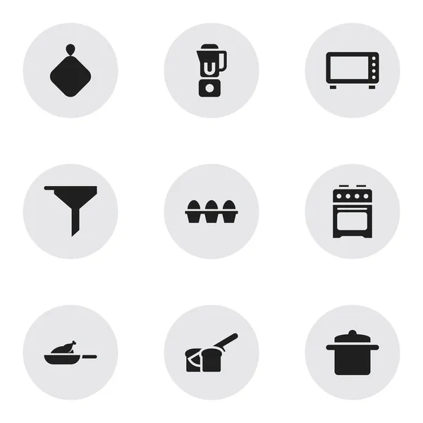 Atur 9 Ikon Makanan yang Dapat Disunting. Termasuk Symbols Such As Filtering, Bakery, Oven And More. Dapat Digunakan Untuk Web, Mobile, UI Dan Desain Infografis . - Stok Vektor