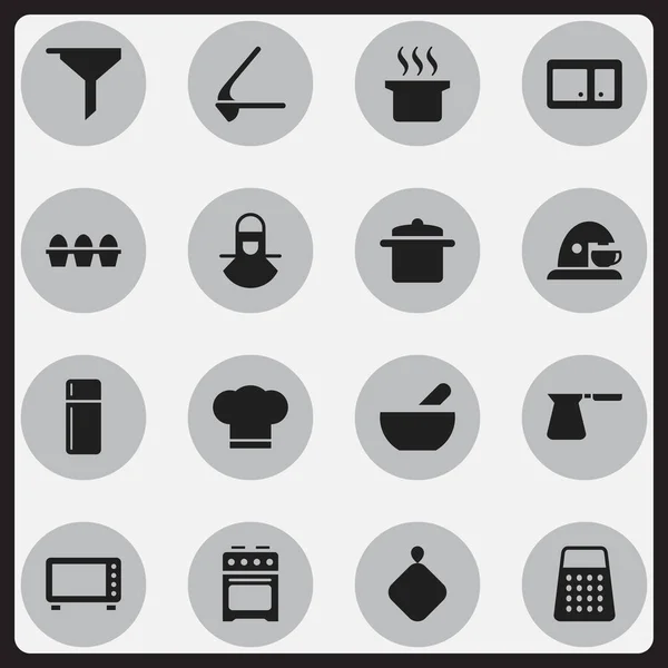 Set de 16 iconos de cocina editables. Incluye símbolos como sopa, estufa, aparador y más. Puede ser utilizado para el diseño de la tela, móvil, interfaz de usuario e infografía . — Archivo Imágenes Vectoriales