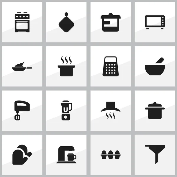 Conjunto de 16 ícones alimentares editáveis. Inclui símbolos como triturador, panelas, panela de sopa e mais. Pode ser usado para Web, Mobile, UI e design infográfico . —  Vetores de Stock