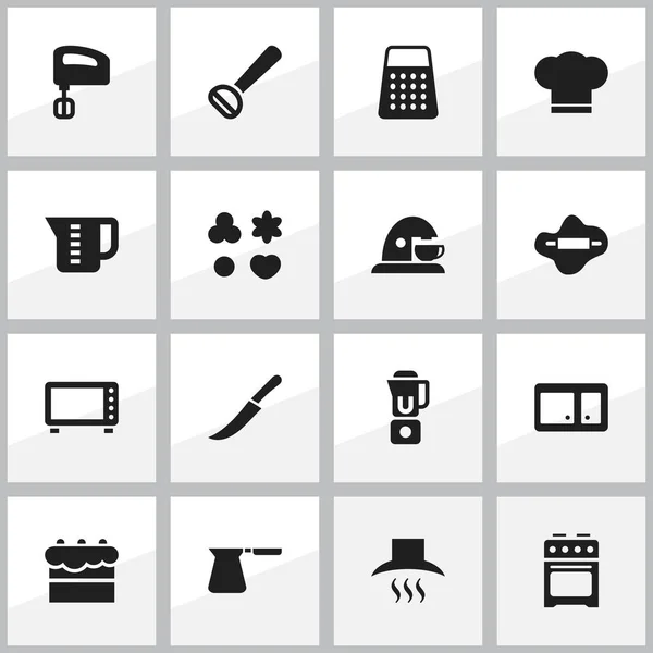 Conjunto de 16 iconos de comidas editables. Incluye símbolos como aparador, espada, cafetera y más. Puede ser utilizado para el diseño de la tela, móvil, interfaz de usuario e infografía . — Vector de stock