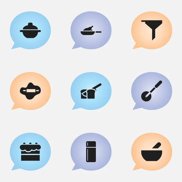 Set de 9 iconos de cocina editables. Incluye símbolos como sopa, masa, parrilla y más. Puede ser utilizado para el diseño de la tela, móvil, interfaz de usuario e infografía . — Archivo Imágenes Vectoriales